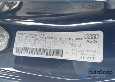 2011 Audi A5 2.0T Premium z USA, uszkodzony, nr VIN WAUJFAFH2BN013342